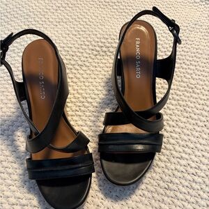 Franco Sarto Black Strappy Slingback Wedges